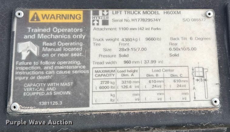 image for item ED4112 2001 Hyster H60XM  forklift