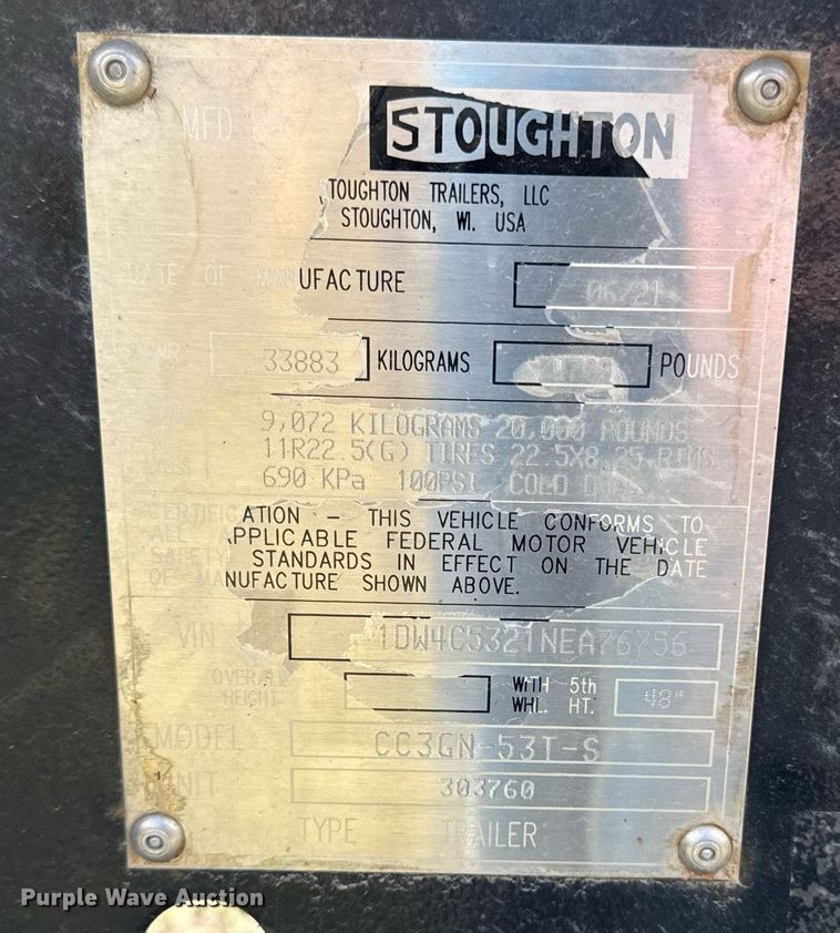 image for item ED4135 2022 Stoughton CC3GN-53T-S container trailer