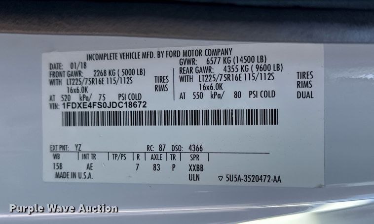 image for item EG2597 2018 Ford E450 Super Duty refrigerated truck