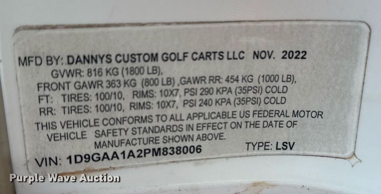 image for item EG2634 2022 Dannys Custom Golf Carts golf cart