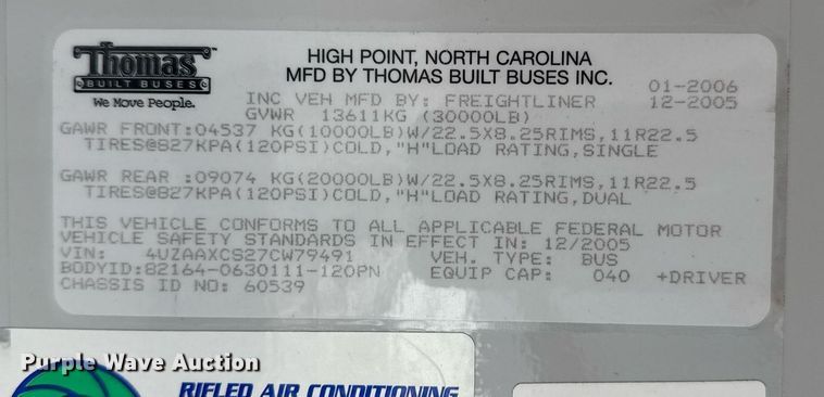 image for item EG2643 2007 Freightliner FS65 bus