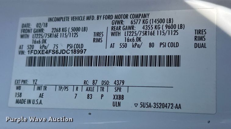 image for item EG5671 2018 Ford E450 Super Duty refrigerated truck