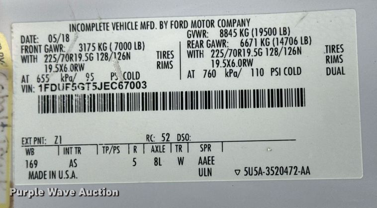 image for item EG5682 2018 Ford F550 Super Duty truck cab and chassis