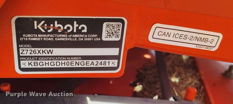 image for item EH0210 2022 Kubota Z726XKW ZTR lawn mower