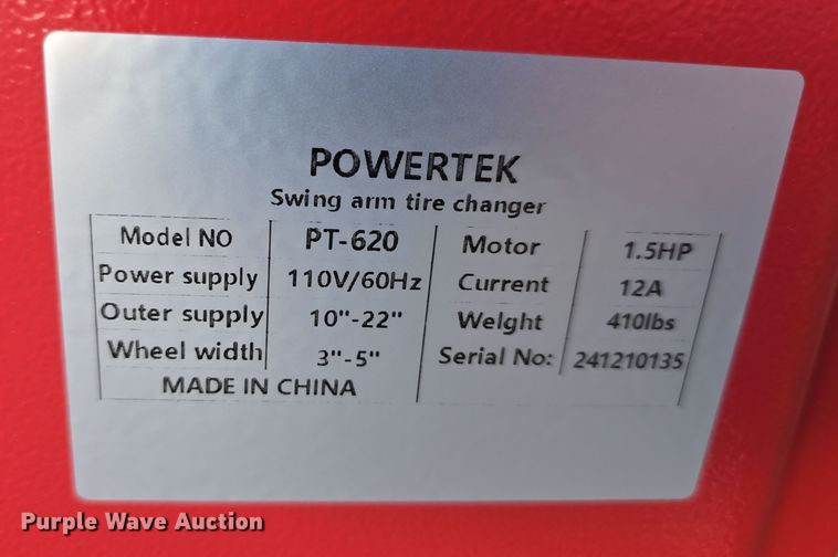 image for item EH8839 Powertek PT-620 tire changer
