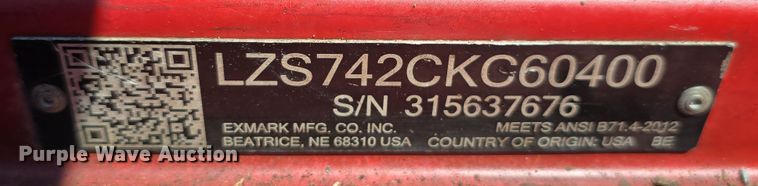 image for item EH8845 eXmark LZS742CKC60400 ZTR lawn mower