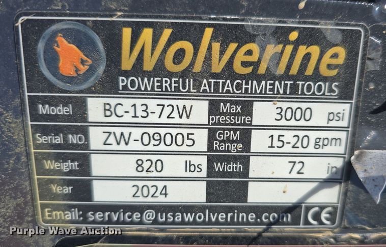 image for item EH8851 2024 Wolverine BC-13-72W skid steer rotary mower