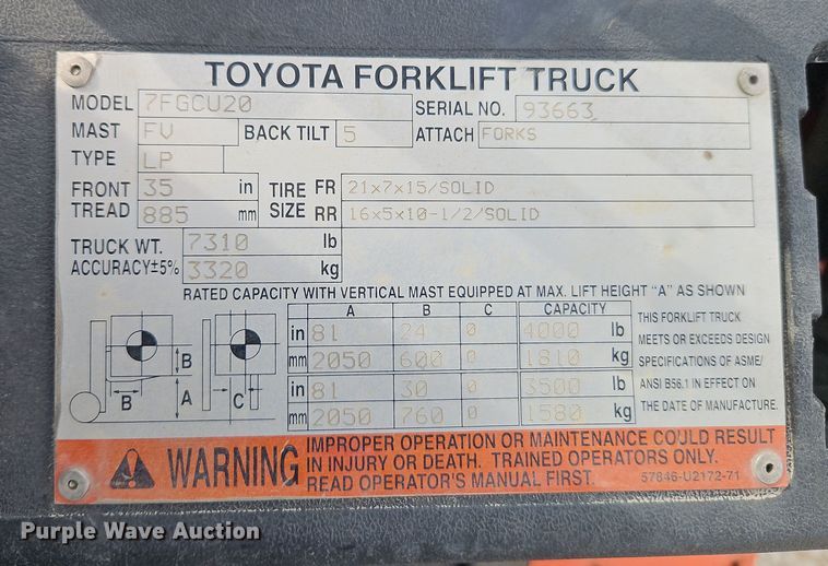 image for item EI8894 2005 Toyota 7FGCU20 forklift