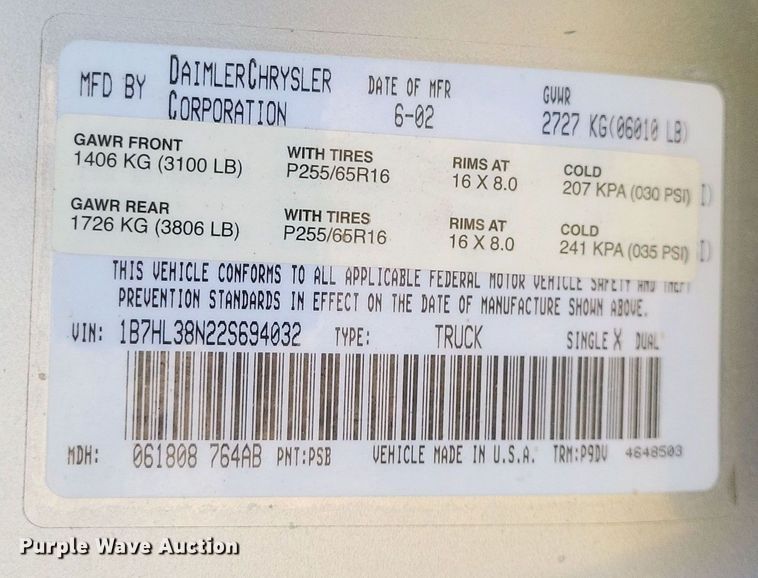 image for item EJ8176 2002 Dodge Dakota Sport Quad Cab pickup truck