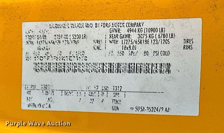 image for item EJ8454 2019 Ford F350 Super Duty XL utility bed pickup truck