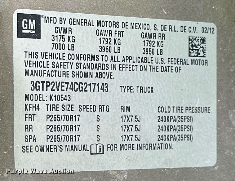 image for item EJ8508 2012 GMC Sierra 1500 Crew Cab pickup truck