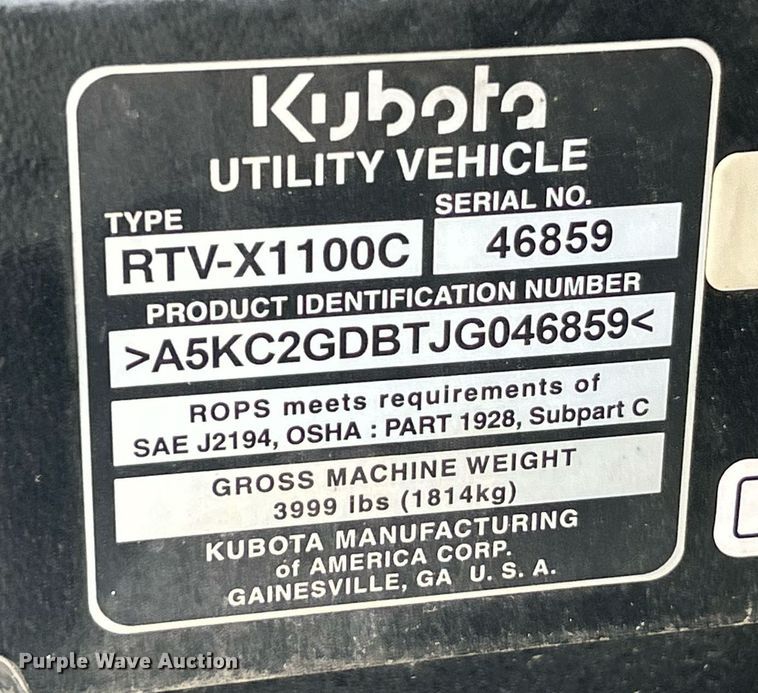 image for item EK2782 2019 Kubota RTV-X1100C utility vehicle