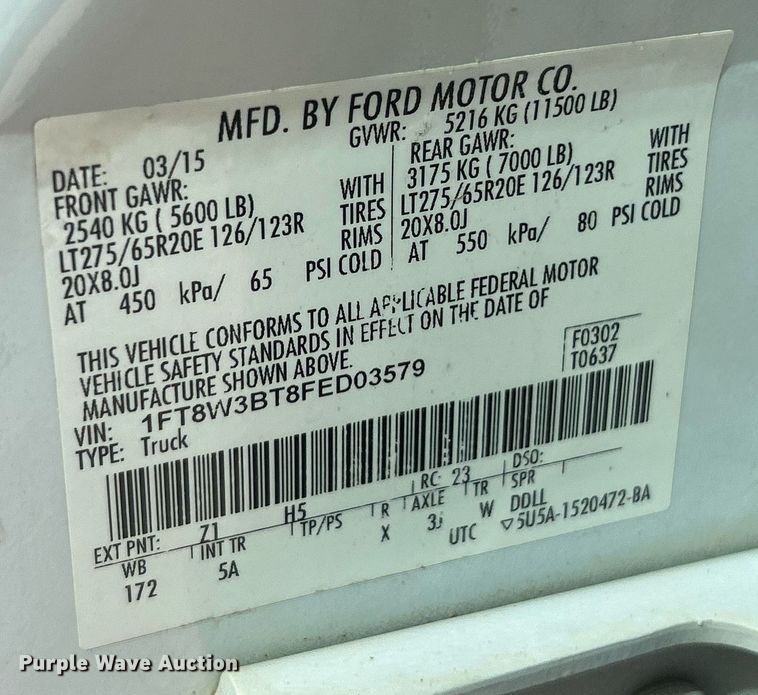 image for item EK2785 2015 Ford F350 Super Duty Lariat Crew Cab pickup truck