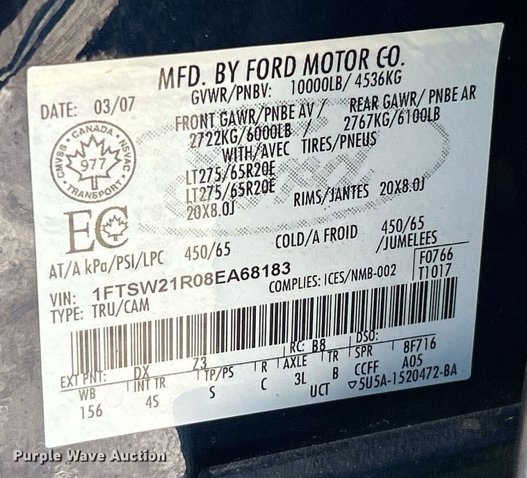 image for item EK2821 2008 Ford F250 Super Duty Lariat Crew Cab pickup truck