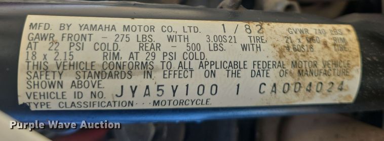 image for item EK5051 1982 Yamaha XT550 motorcycle