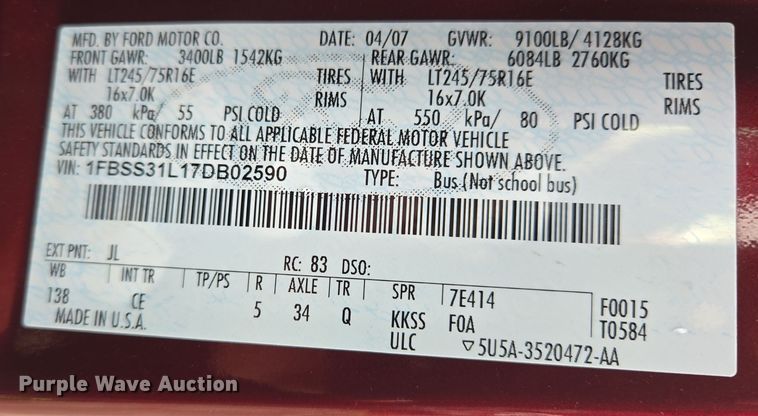 image for item EL5717 2007 Ford E350 Super Duty van