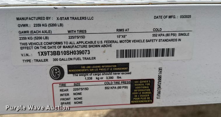 image for item EM3658 2025 X-Star fuel trailer