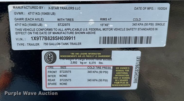 image for item EM3659 2024 X-Star fuel trailer