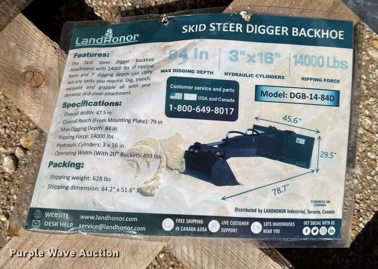 image for item EM3666 2024 Landhonor DGB-14-84D skid steer backhoe