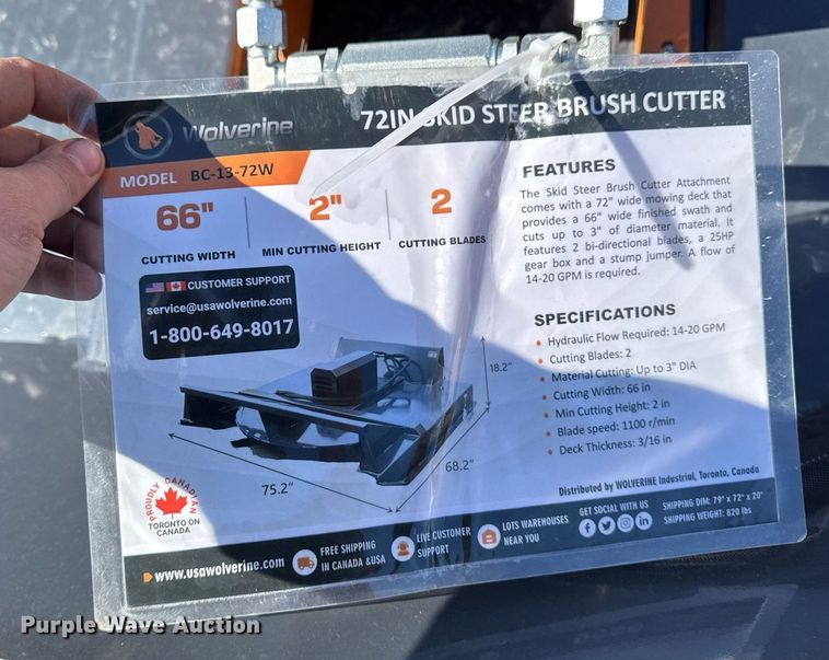 image for item EM3669 2025 Wolverine  BC-13-72W skid steer rotary mower