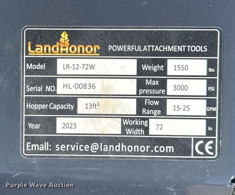 image for item EM3674 2023 Landhonor LR-12-72W skid steer landscape rake