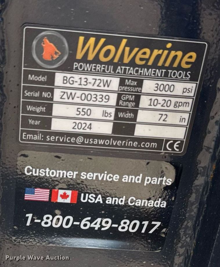 image for item EM3676 2024 Wolverine BG-13-72W skid steer grapple bucket
