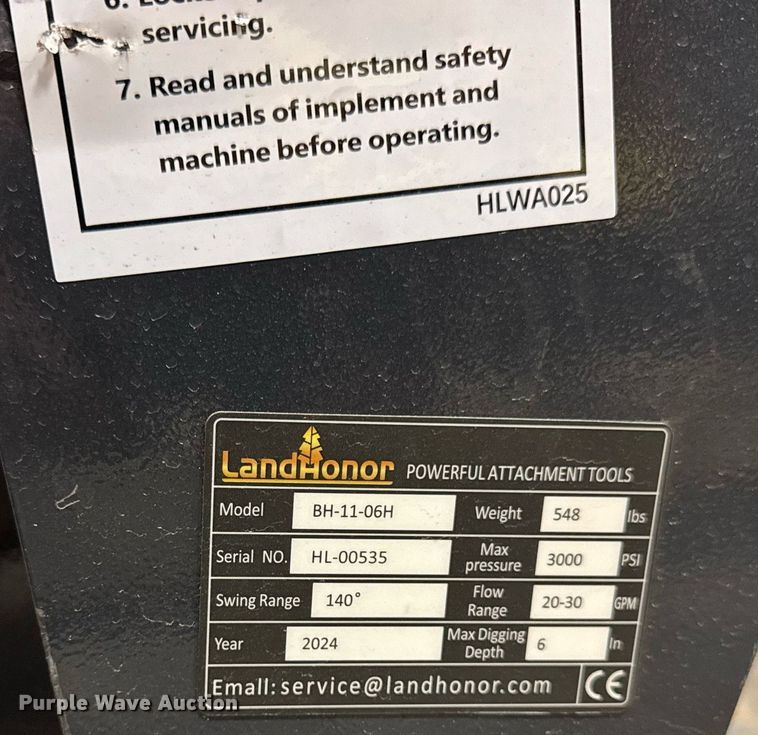 image for item EM3693 2024 Landhonor BH-11-06H skid steer backhoe