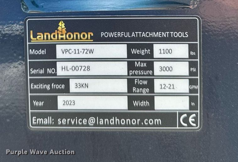 image for item EM3702 2023 Landhonor VPc-11-72W skid steer plate compactor