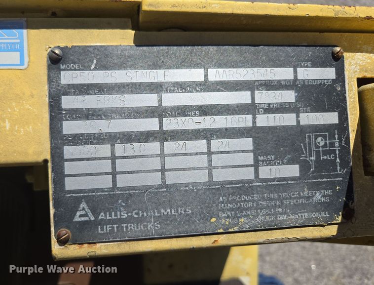 image for item EN3590 Allis Chalmers CP50 PS Single forklift