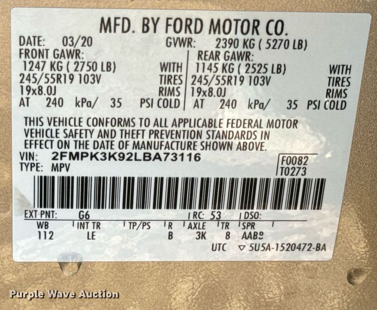 image for item EN5230 2020 Ford Edge Titanium SUV