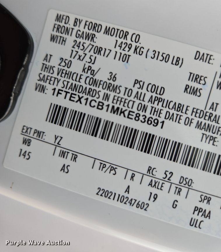 image for item EN8687 2021 Ford F150 SuperCab pickup truck