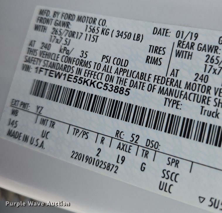 image for item EN8802 2019 Ford F150 XLT SuperCrew pickup truck