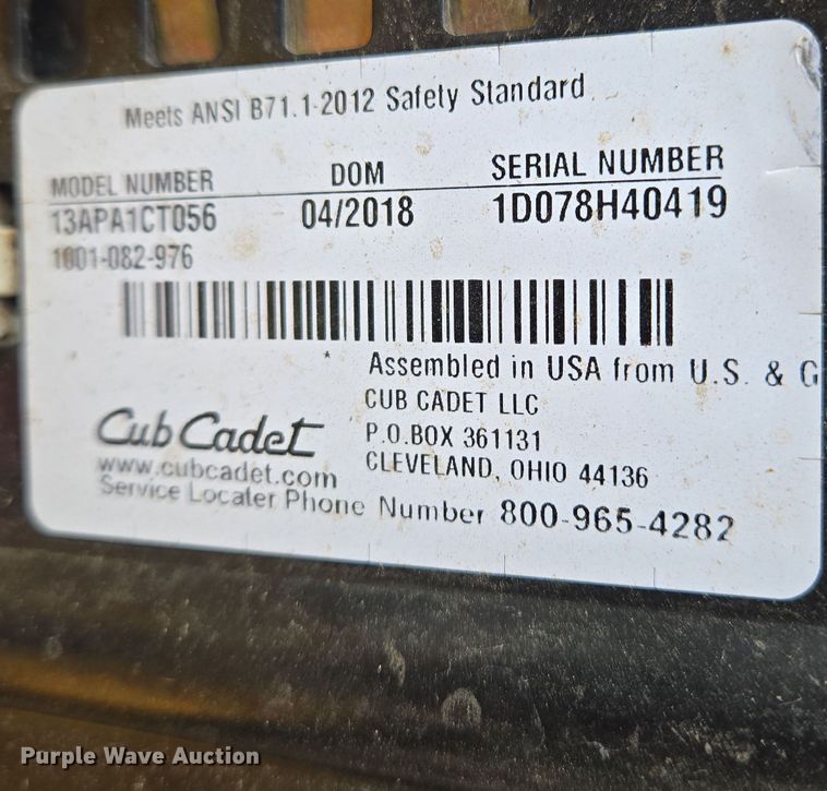 image for item EN8849 2018 Cub Cadet XT1 Enduro Series  lawn mower