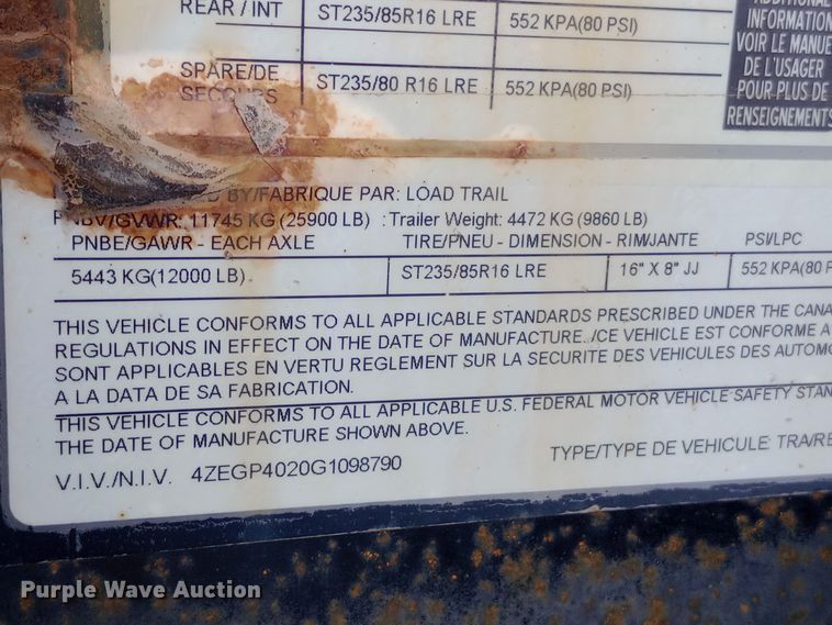 image for item EO0544 2016 Load Trail Load Max equipment trailer