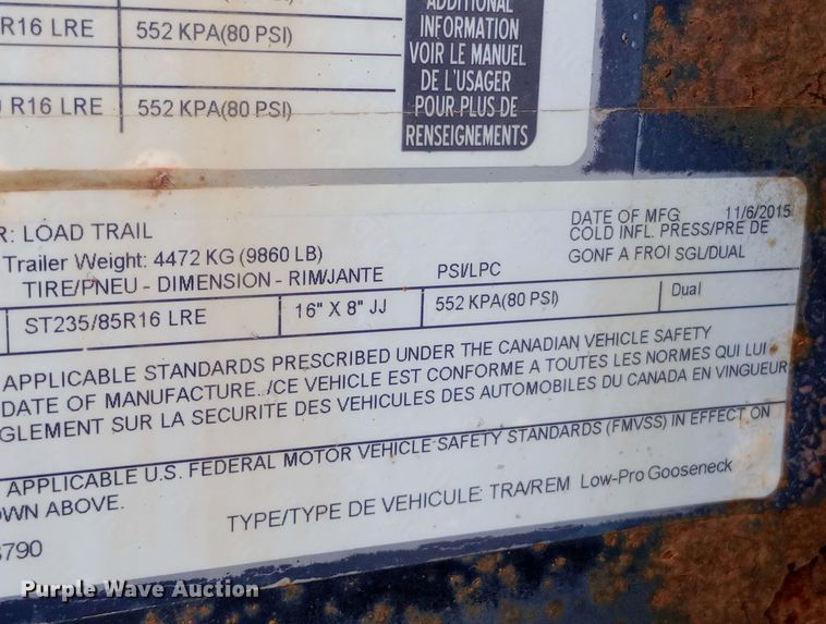 image for item EO0544 2016 Load Trail Load Max equipment trailer