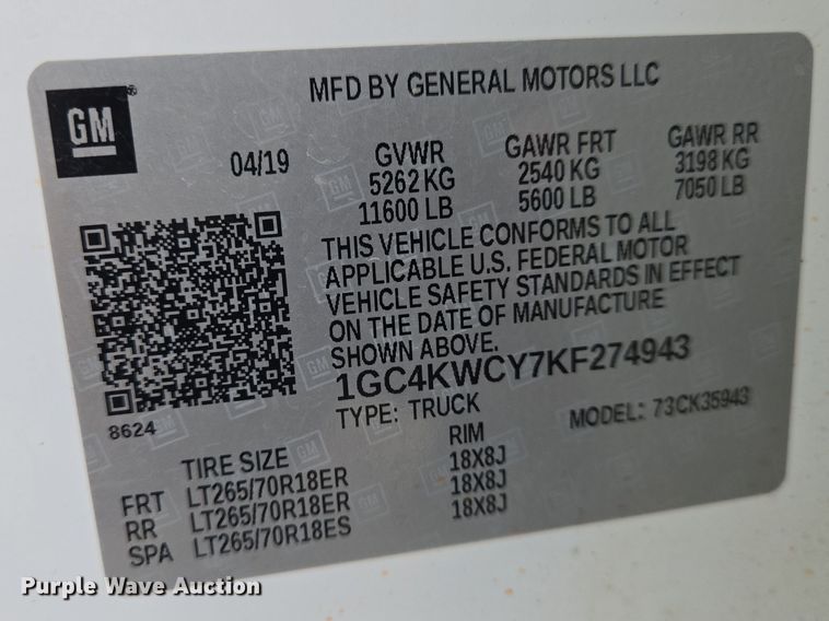 image for item EO0644 2019 Chevrolet Silverado 3500HD Crew Cab pickup truck