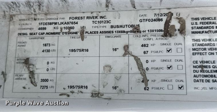 image for item EQ1236 2018 Ford Transit 350HD shuttle bus