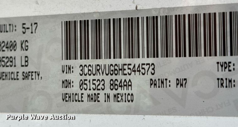 image for item EQ1237 2017 Dodge Ram 3500 ProMaster handicap accessible van