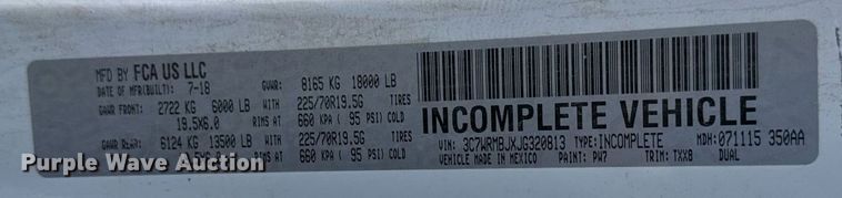 image for item EQ1240 2018 Dodge Ram 5500HD truck cab and chassis