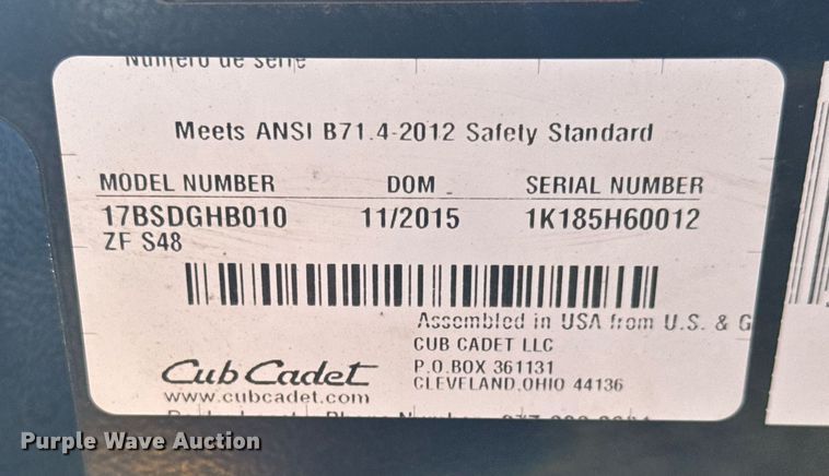 image for item EQ1266 2015 Cub Cadet Z-Force S ZTR lawn mower