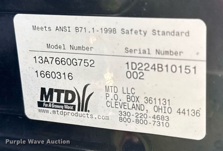 image for item EQ1271 Yard Machines 13A7660G752 lawn mower