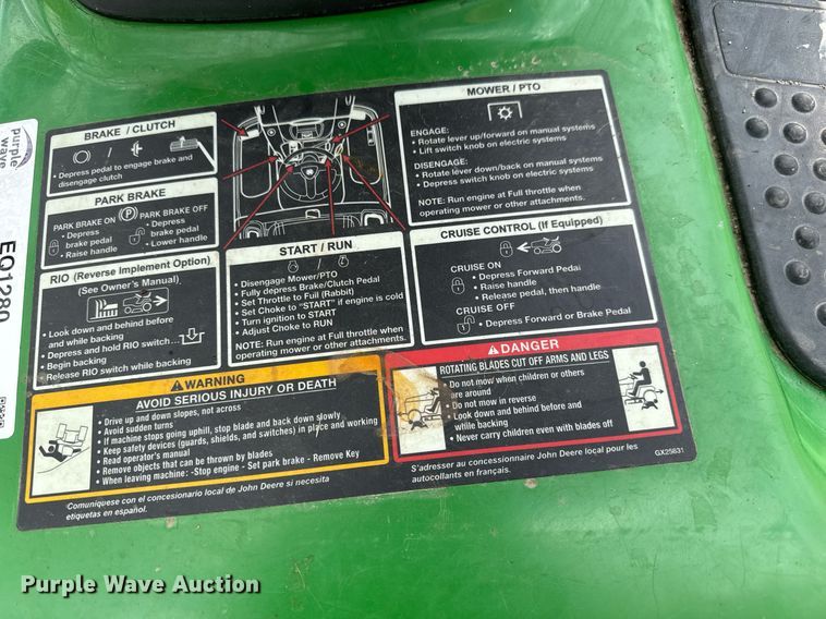 image for item EQ1280 2017 John Deere D105 Auto lawn mower