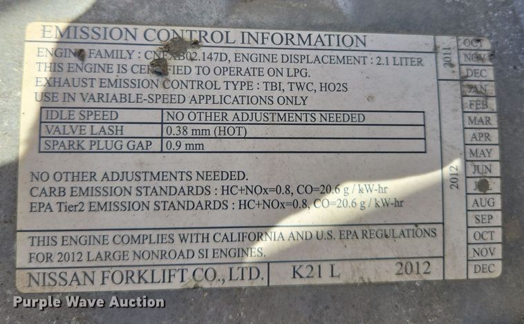 image for item EQ6852 Nissan MCO1F2A20LV  forklift