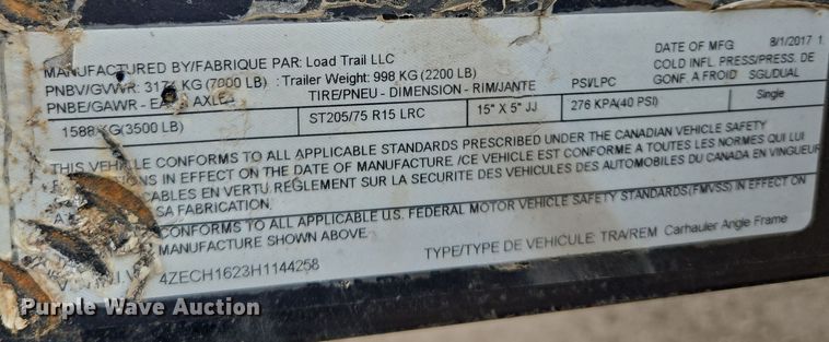image for item EQ6888 2017 Load Trail  equipment trailer