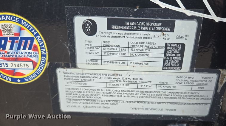 image for item EQ6937 2017 Load Trail dump trailer