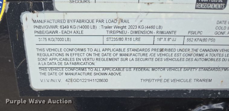 image for item EQ6937 2017 Load Trail dump trailer