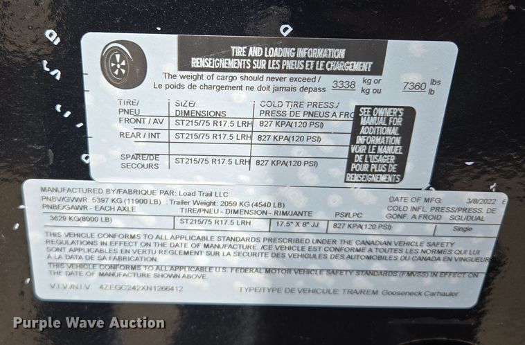 image for item EQ6938 2022 Load Trail equipment trailer