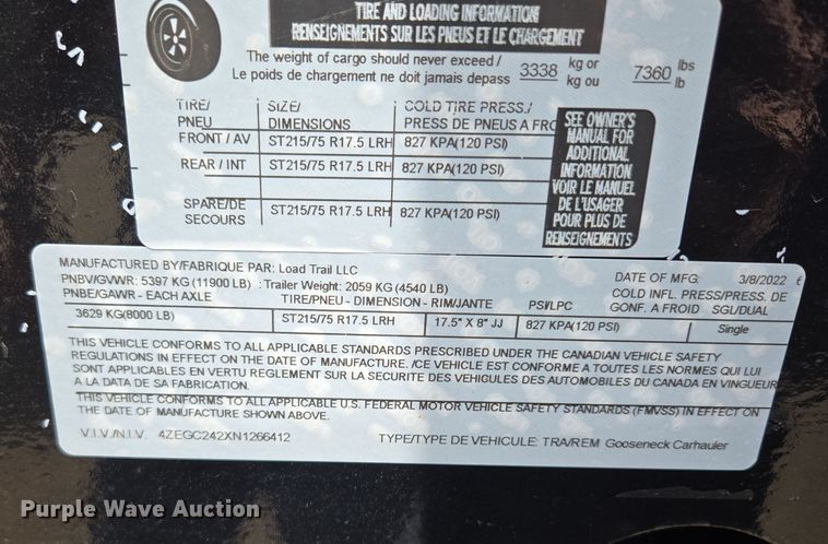 image for item EQ6938 2022 Load Trail equipment trailer