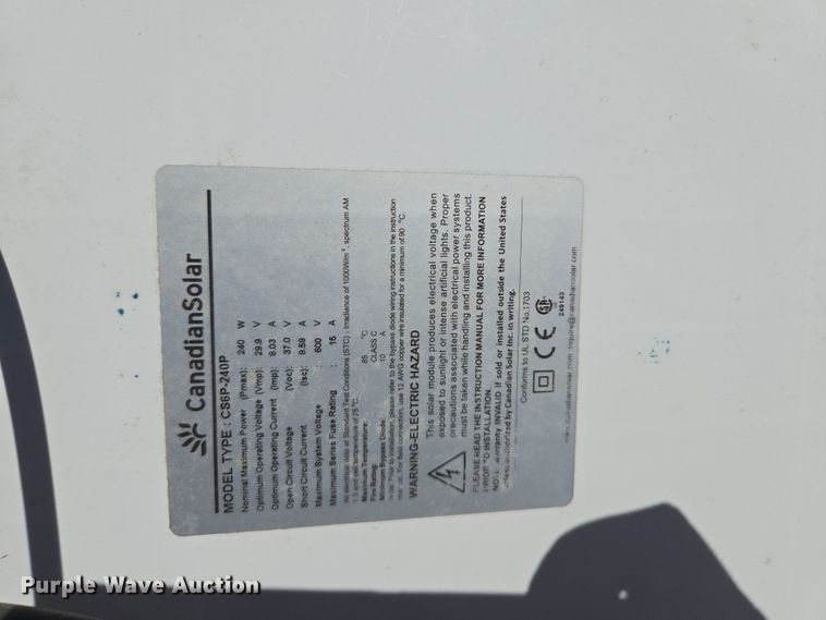 image for item EQ6951 (20) Canadian Solar CS6P-240P solar panels