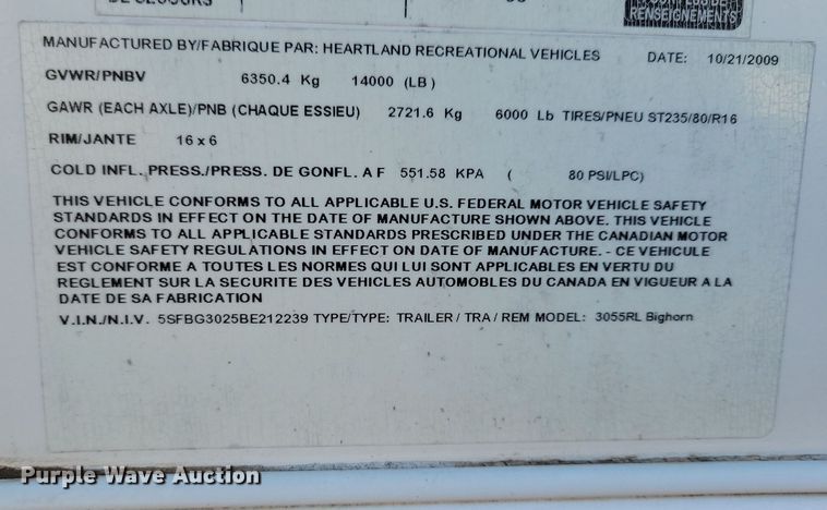 image for item NB9843 2011 Heartland Big Horn camper